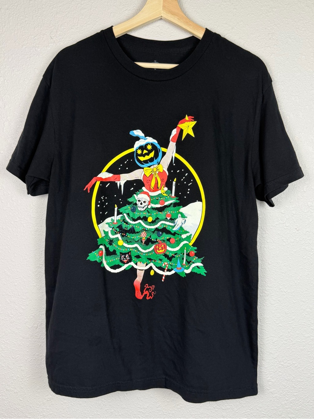 Halloween Shirt Company Pumpkin Head Christmas Tree Graphic T Shirt Black Large
